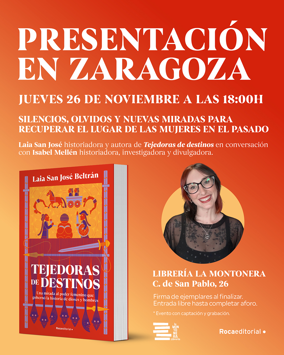 Cartel de la presentación en Zaragoza de Tejedoras de destinos